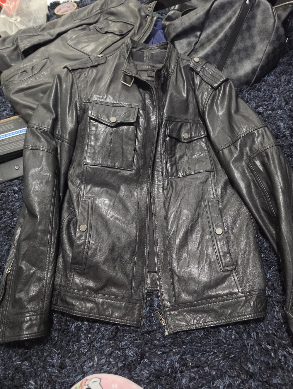 Danier Black Leather Field-Style Bomber Jacket Men